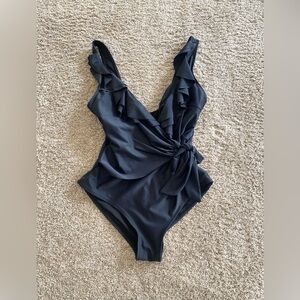 Tempt Me Women Ruffle V Neck One Piece Swimsuits - Size Large